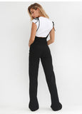 Black High Waist Casual Lace Up Overalls