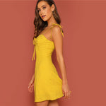 Women's Summer Yellow Self tie Dress
